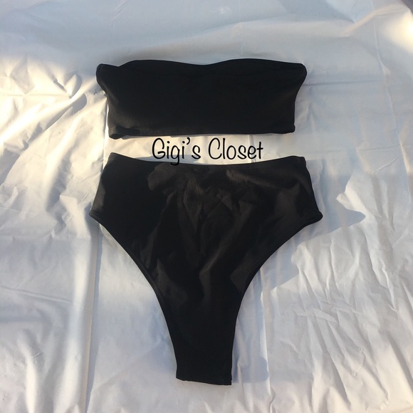 Bandeau Bikini High Waisted BLACK - Picture 3 of 8